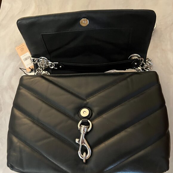 Rebecca Minkoff EDIE Maxi Leather Shoulder Bag, Black w/Silver Chain, NWT - Picture 5 of 8